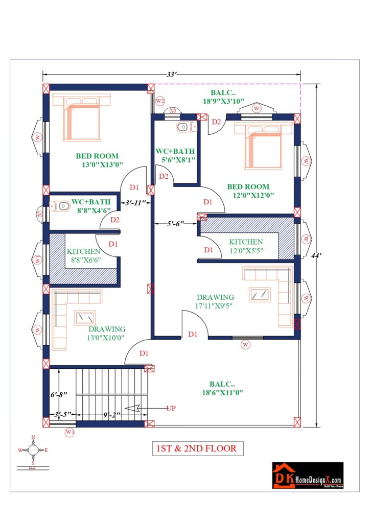 33X44 Affordable House Design - DK Home DesignX