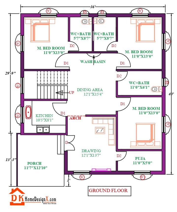 36X40 Affordable House Plan DK Home DesignX