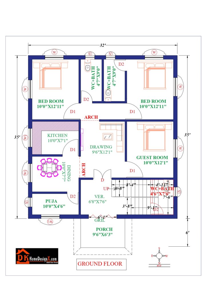 32X35 Affordable House Design - DK Home DesignX