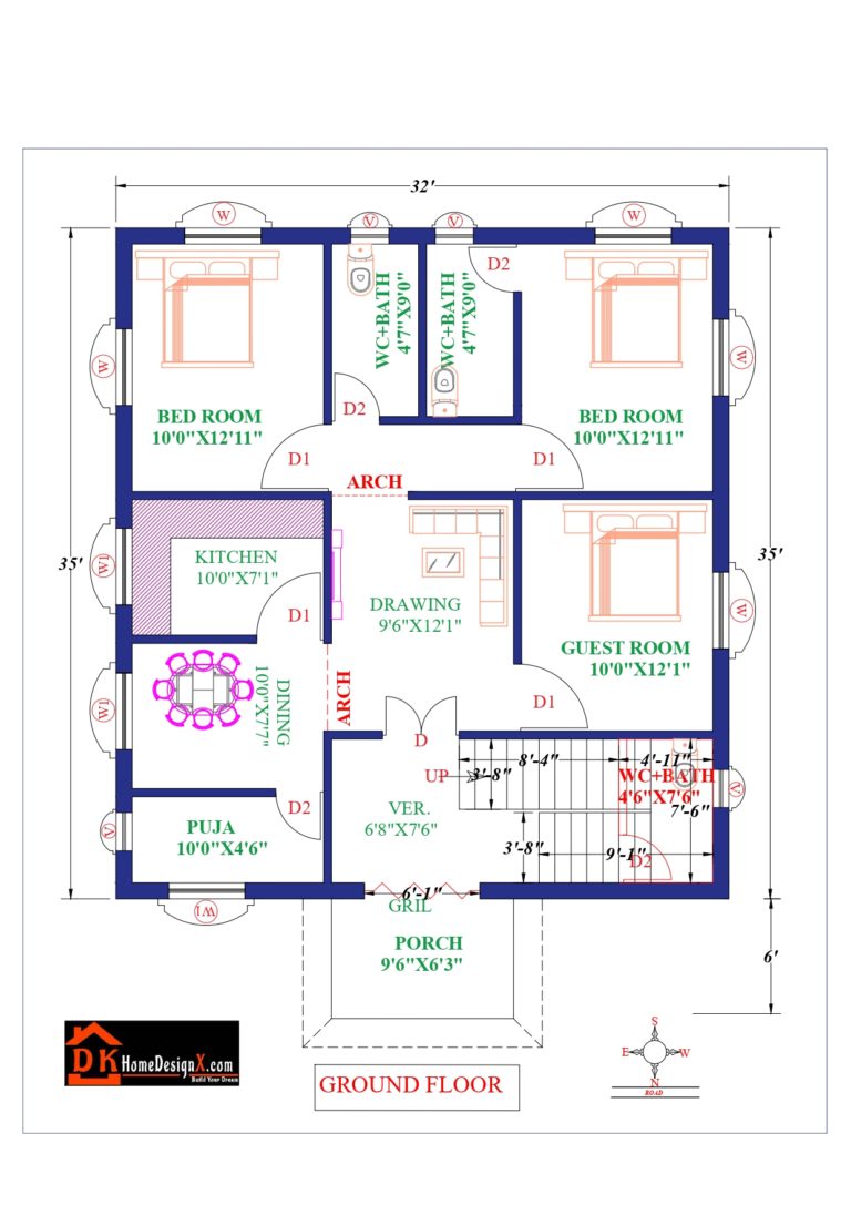 32x35 Affordable House Design - Dk Home Designx