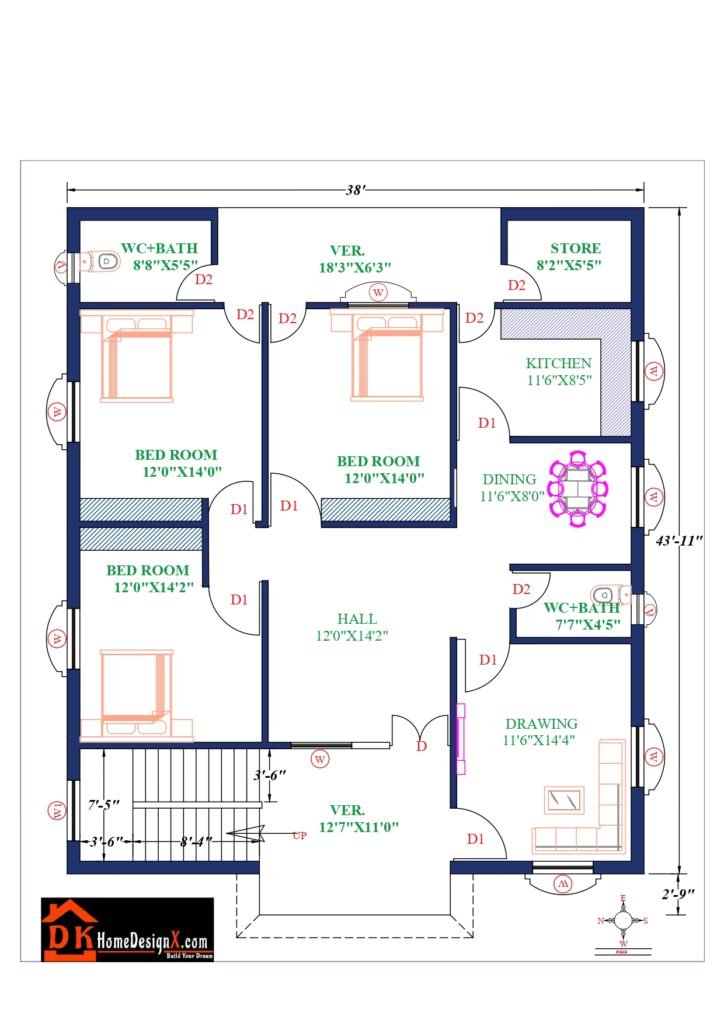 38X44 Affordable House Design - DK Home DesignX