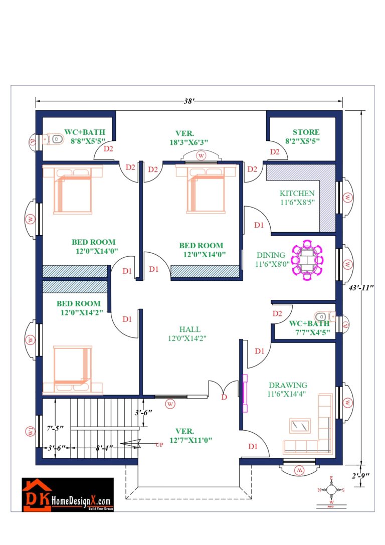 38X44 Affordable House Design - DK Home DesignX