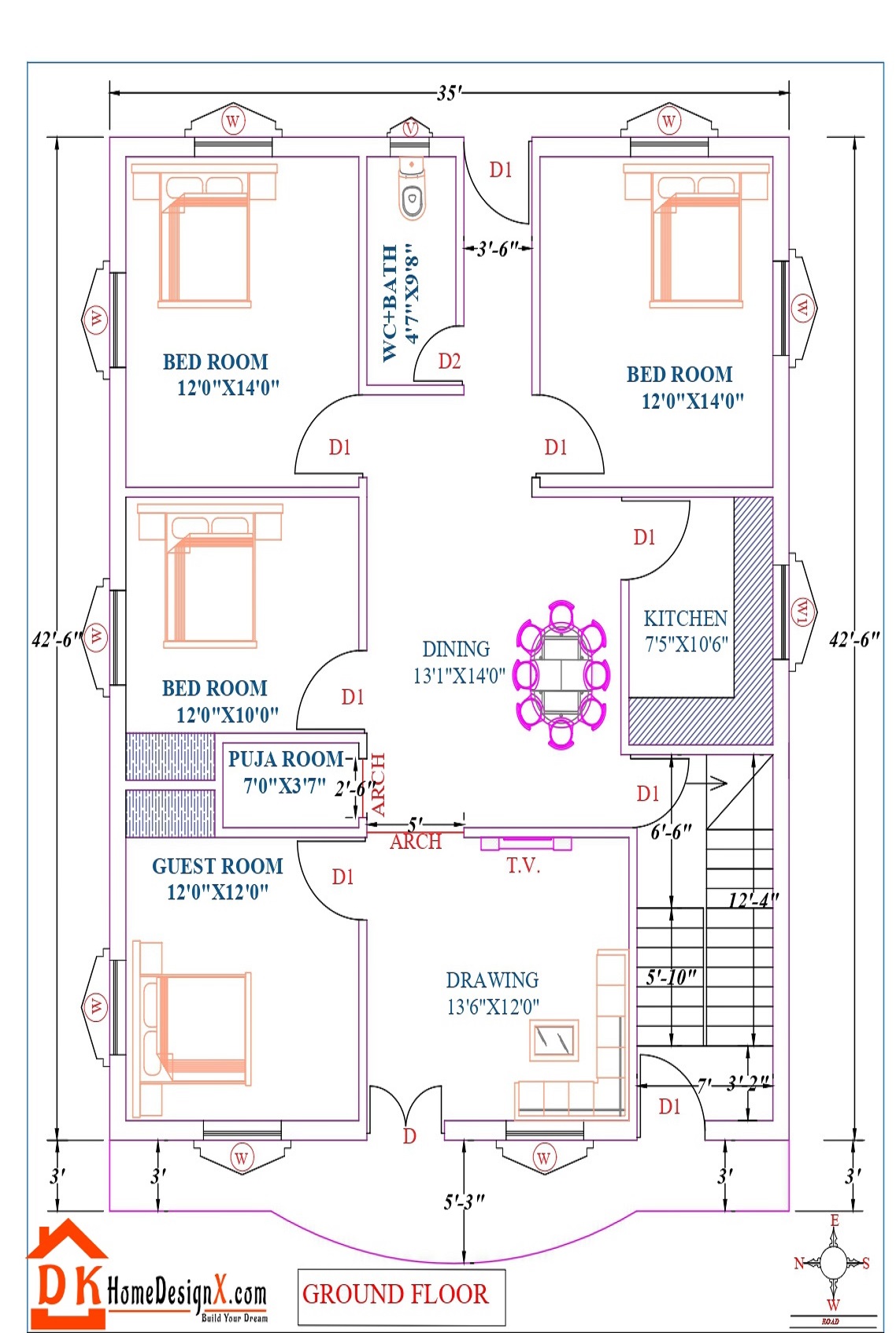 35X42 Affordable House Plan - DK Home DesignX