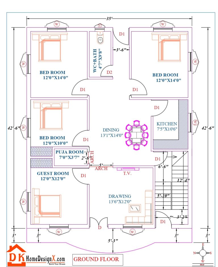 35X42 Affordable House Plan DK Home DesignX