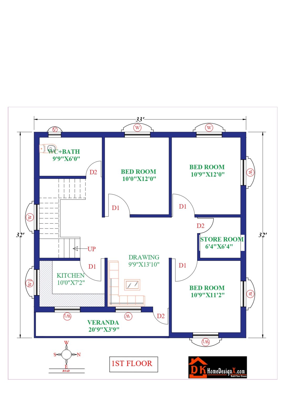 33X32 Affordable House Design - DK Home DesignX