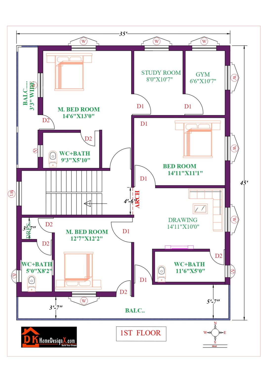 35X45 Affordable House Design - DK Home DesignX