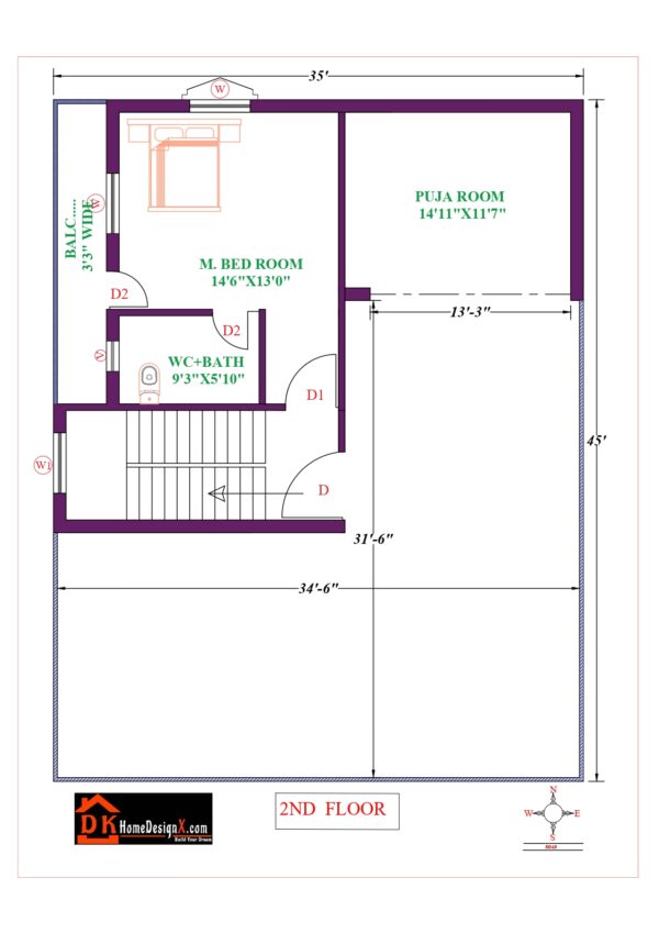 35X45 Affordable House Design - DK Home DesignX