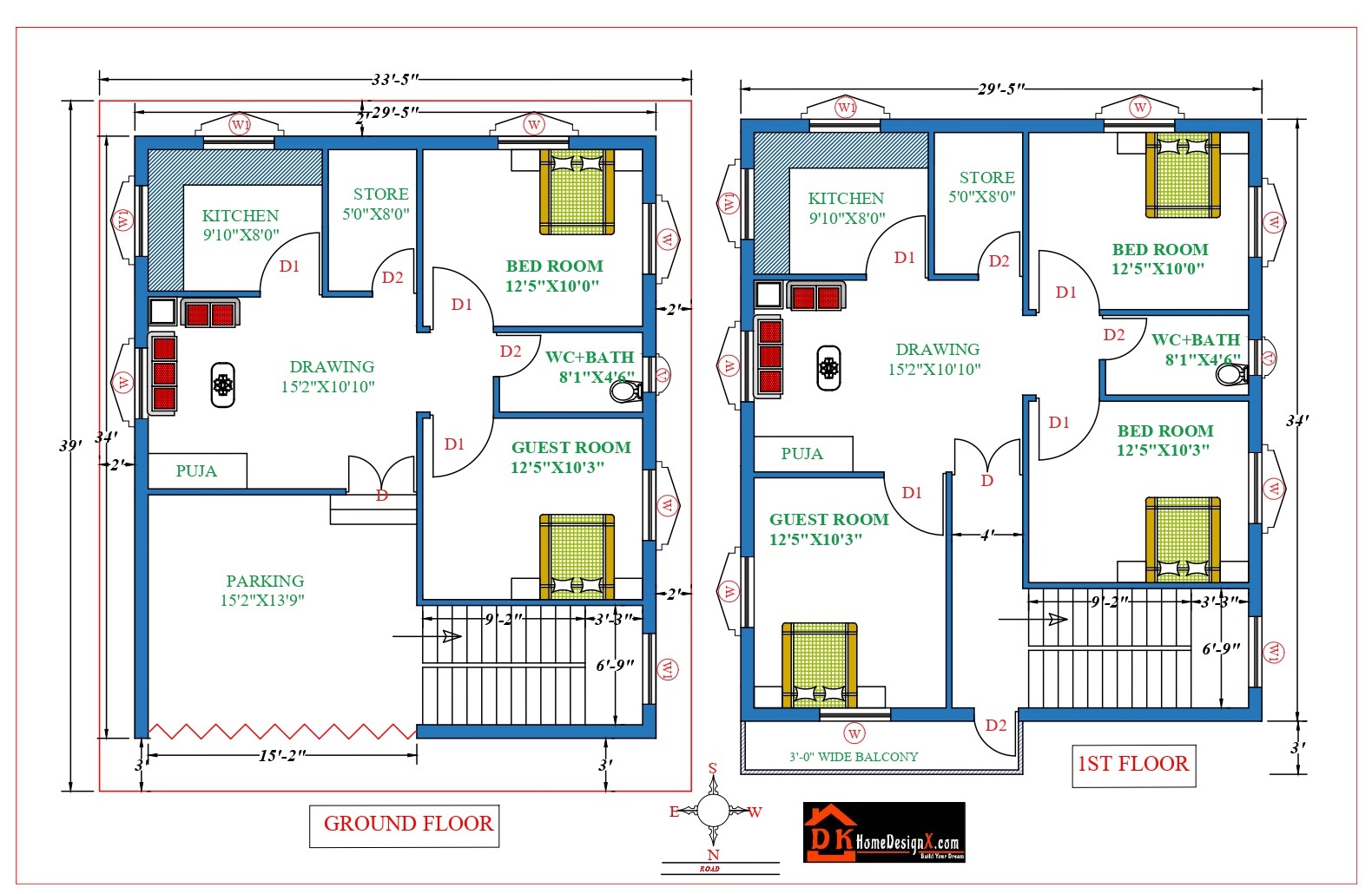 30X34 Affordable House Design DK Home DesignX