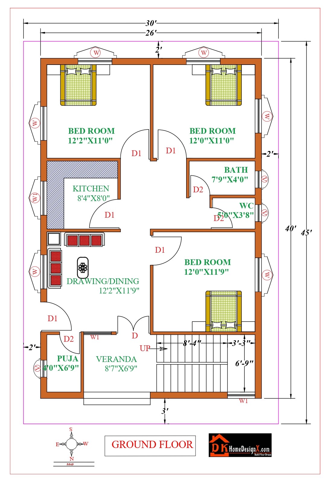 Architectural Drawings Modern Home Architectural Design 30x45 Floor Plan 4 Bedroom House Plan