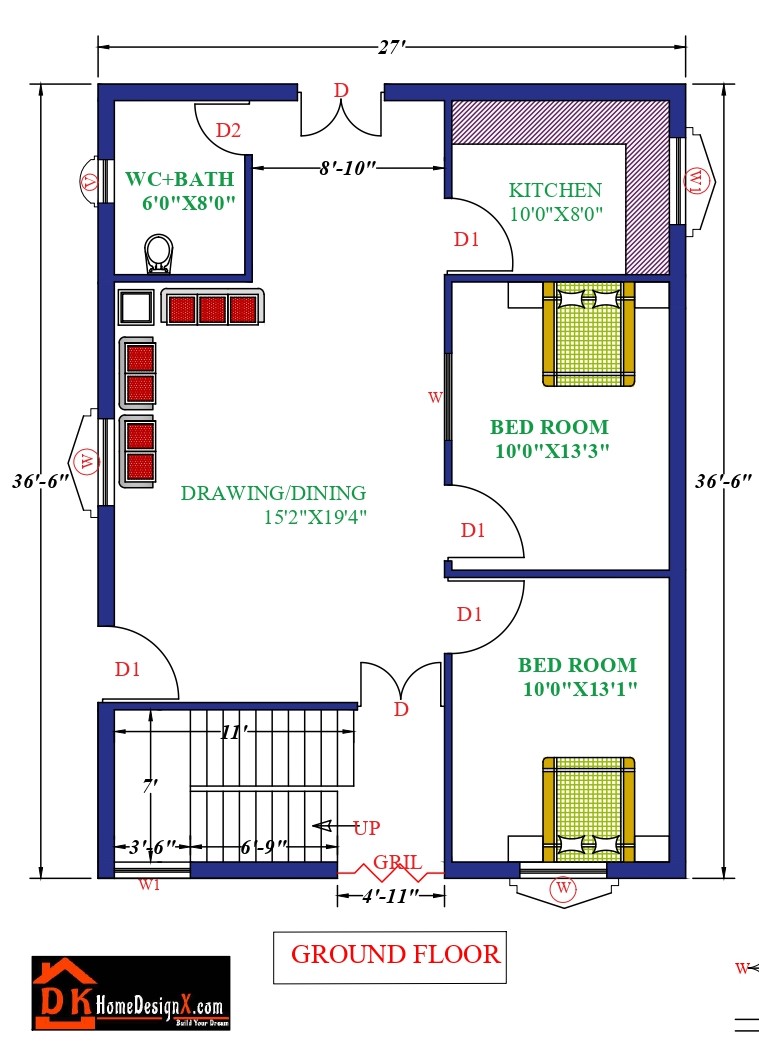 27X40 Affordable House Design DK Home DesignX   TX106 GROUND 1ST FLOOR Page 01 