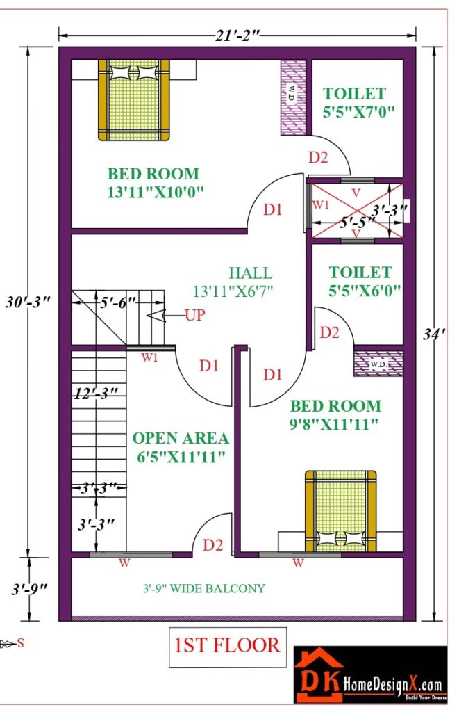 22X34 Affordable House Design - DK Home DesignX