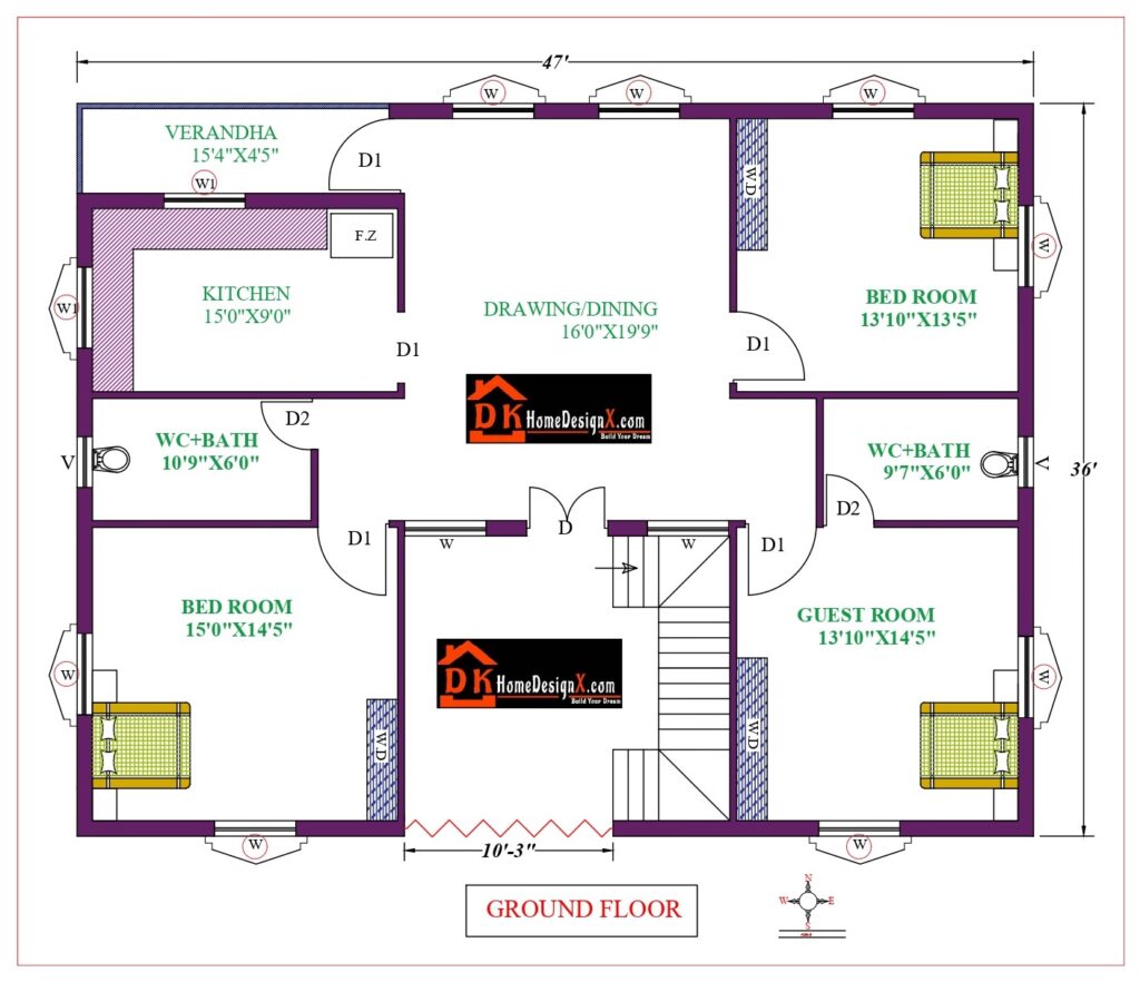 47X36 Affordable House Design - DK Home DesignX