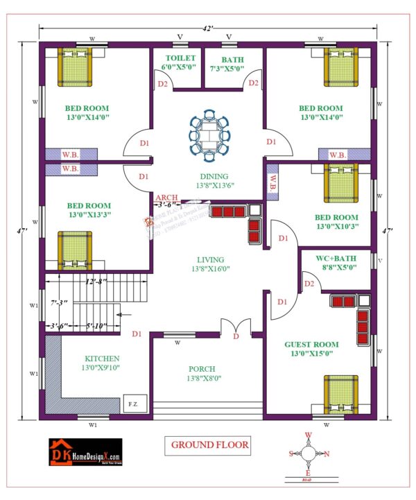 42X47 Modern House Design - DK Home DesignX