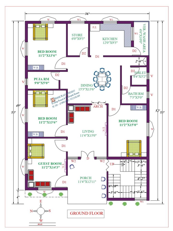 36X53 Affordable House Design - DK Home DesignX