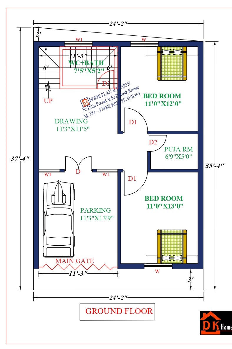 25x36 House Plan West Facing