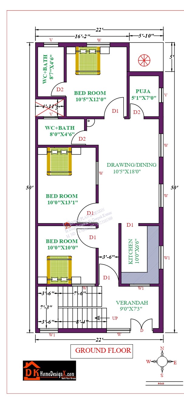 18 55 House Plan South Facing