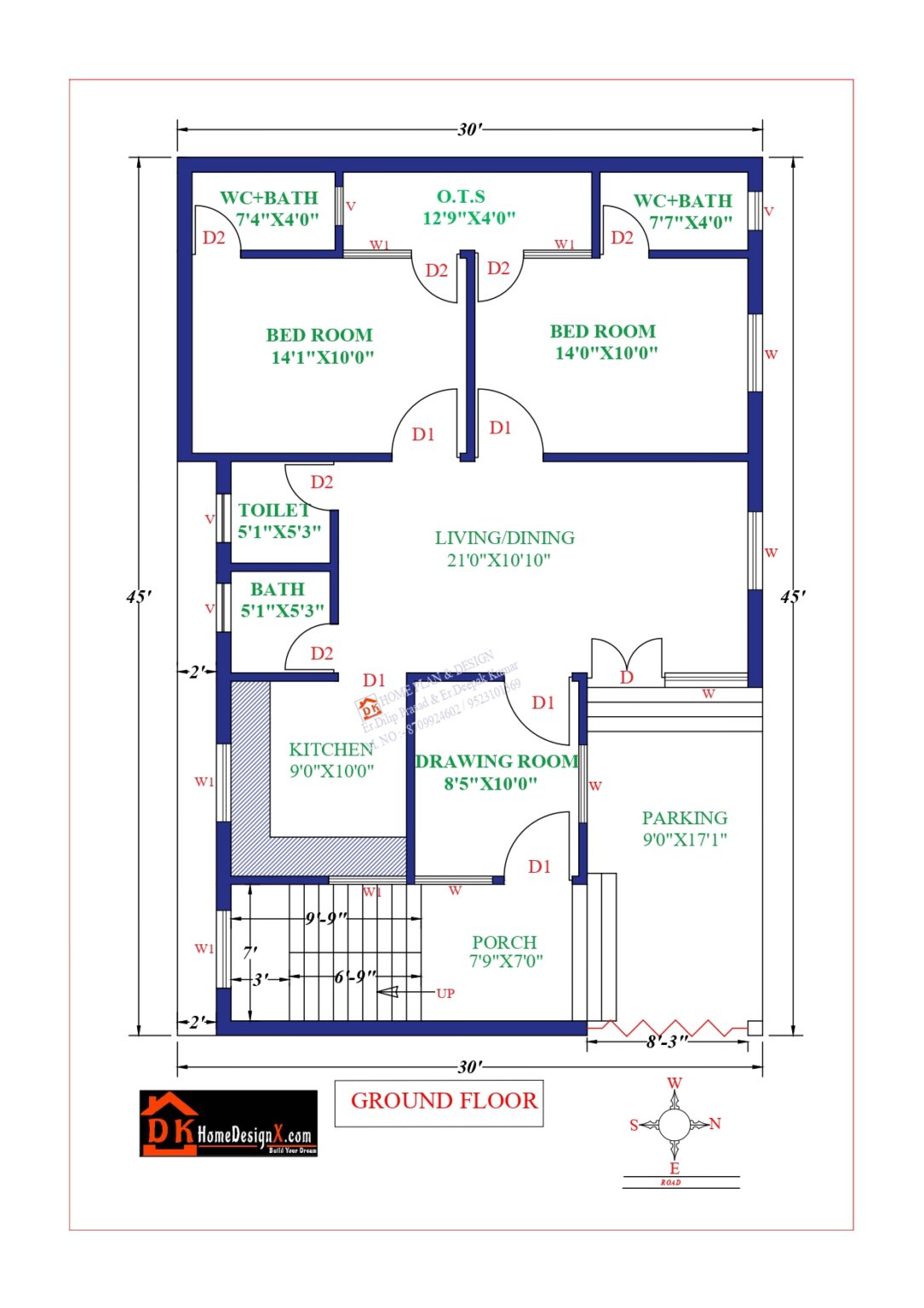 30X45 Affordable House Design - DK Home DesignX