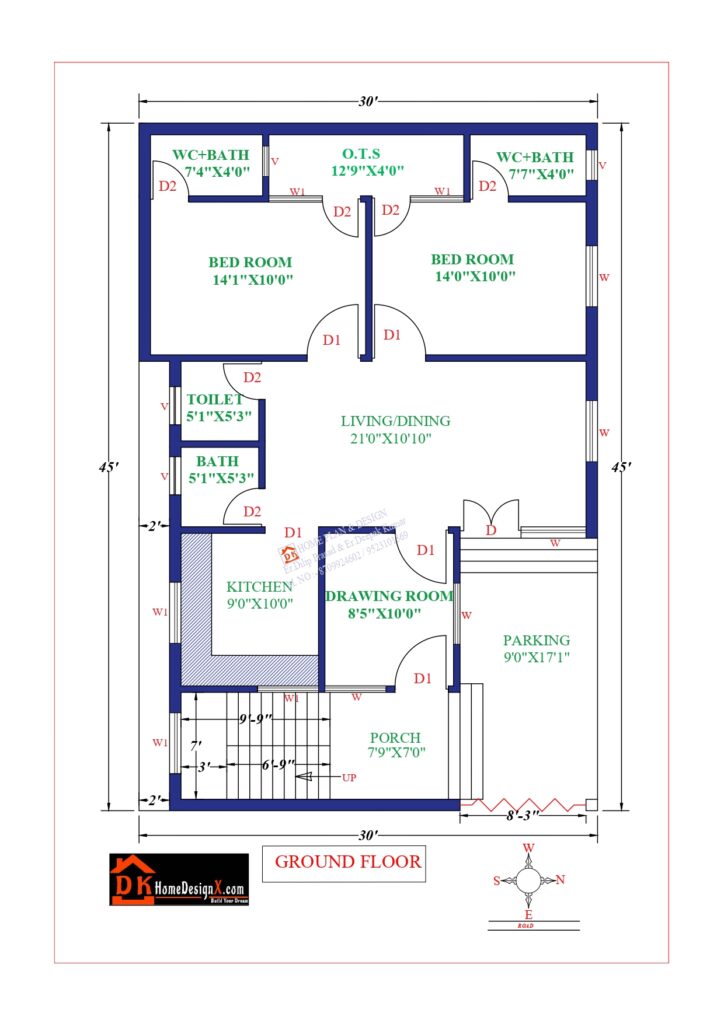 30X45 Affordable House Design - DK Home DesignX