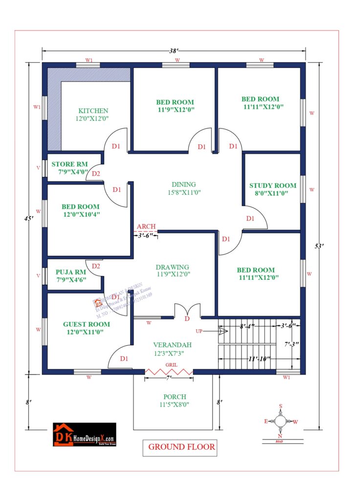 38X45 Affordable House Design - DK Home DesignX