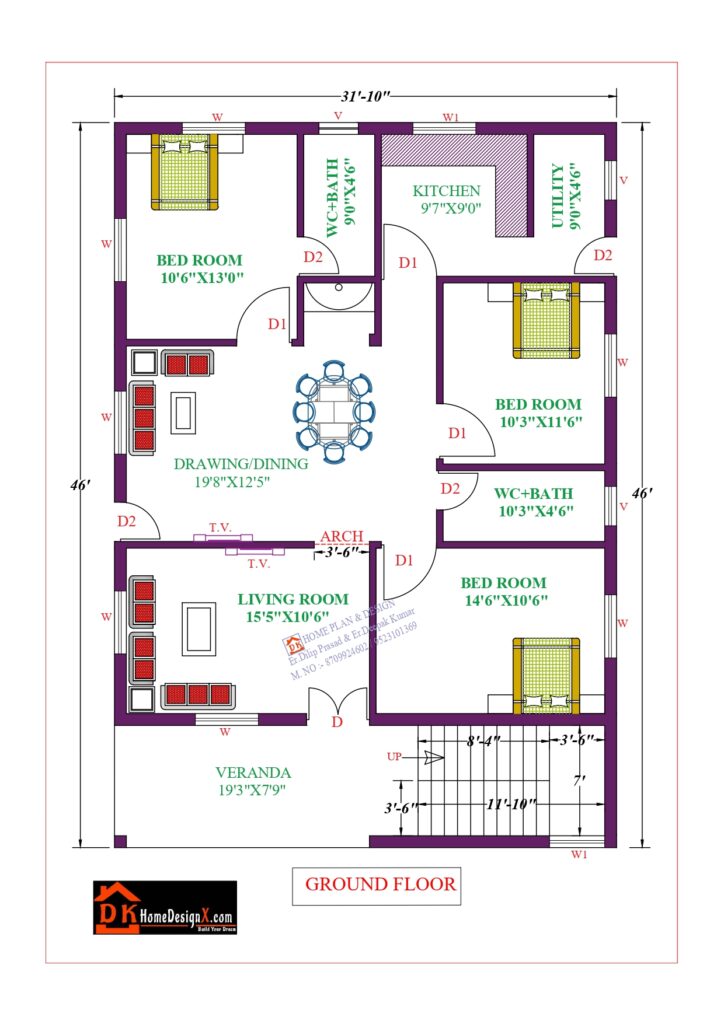 32X46 Affordable House Design - DK Home DesignX