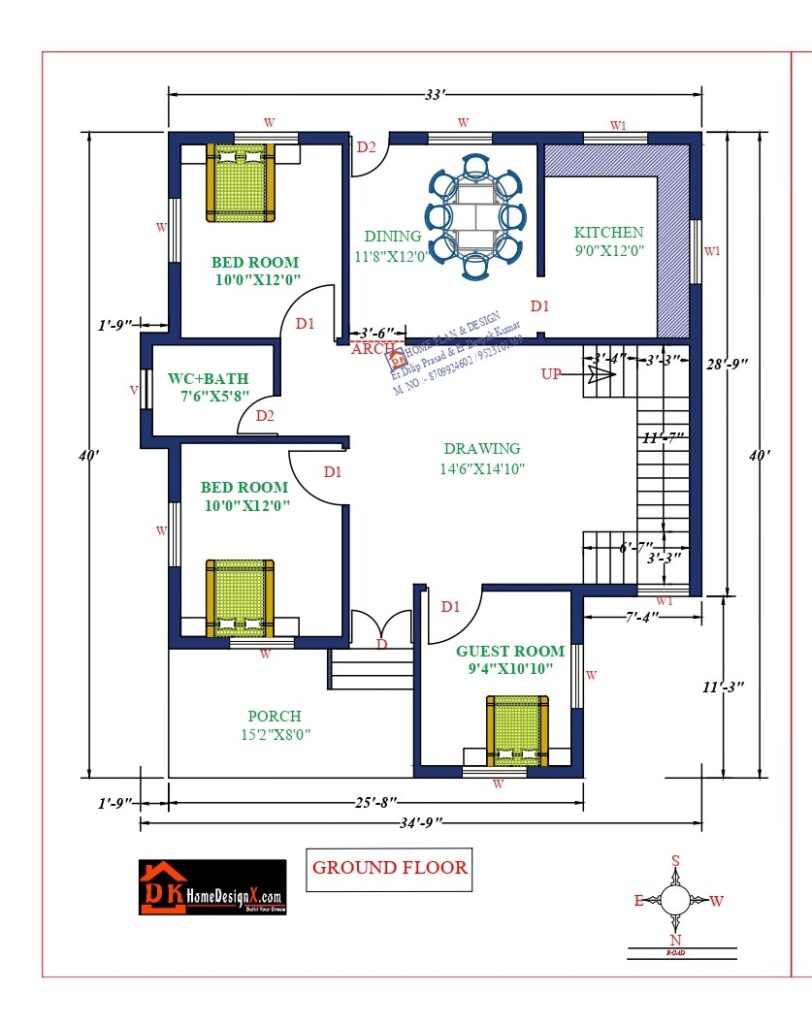 33X43 Affordable House Design - DK Home DesignX