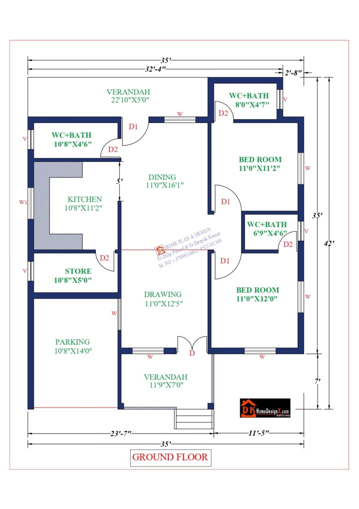 35X42 Affordable House Design - DK Home DesignX