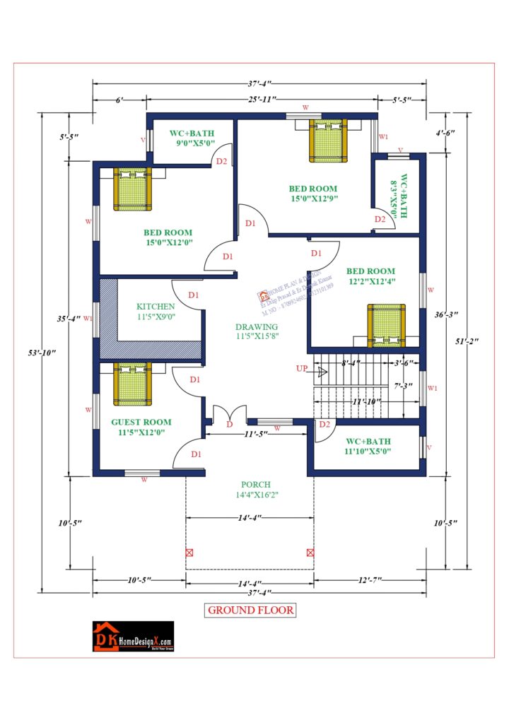 38X54 Affordable House Design - DK Home DesignX