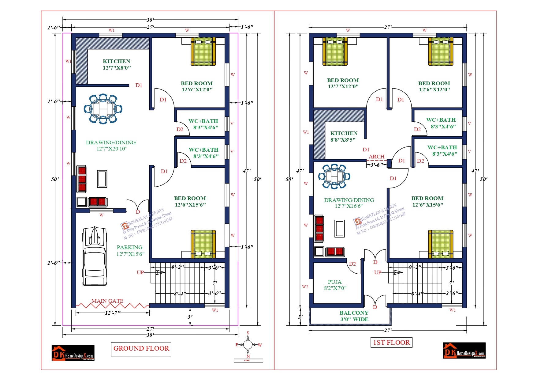 27 42 House Plan North Facing With Car Parking