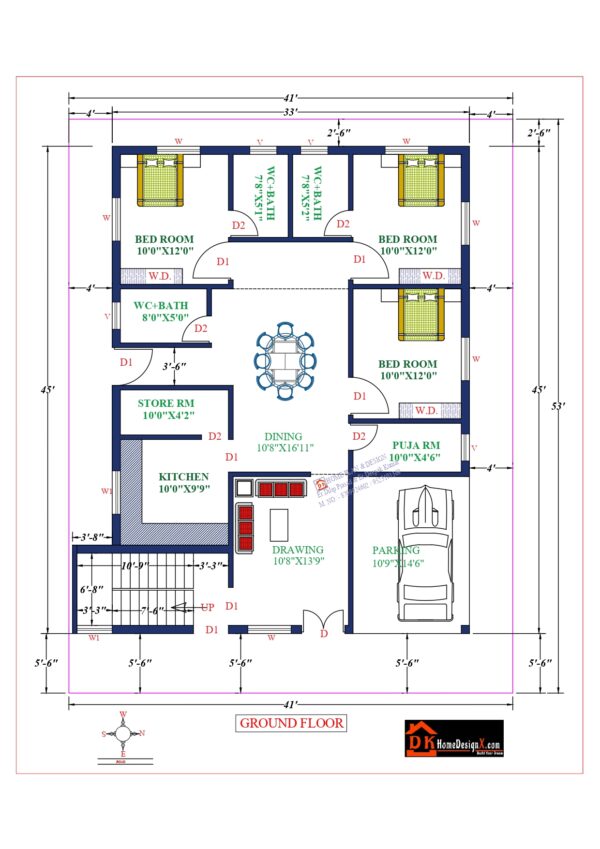 41X45 Affordable House Design - DK Home DesignX