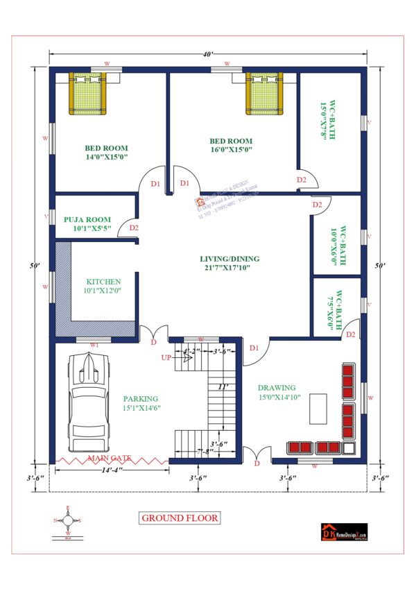 40X50 Affordable House Design - DK Home DesignX