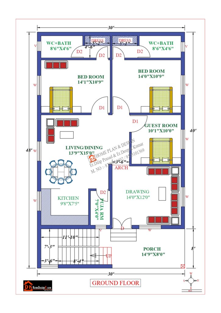 30X48 Affordable House Design - DK Home DesignX