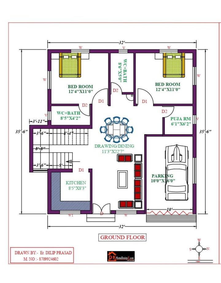 36X39 Affordable House Design - DK Home DesignX