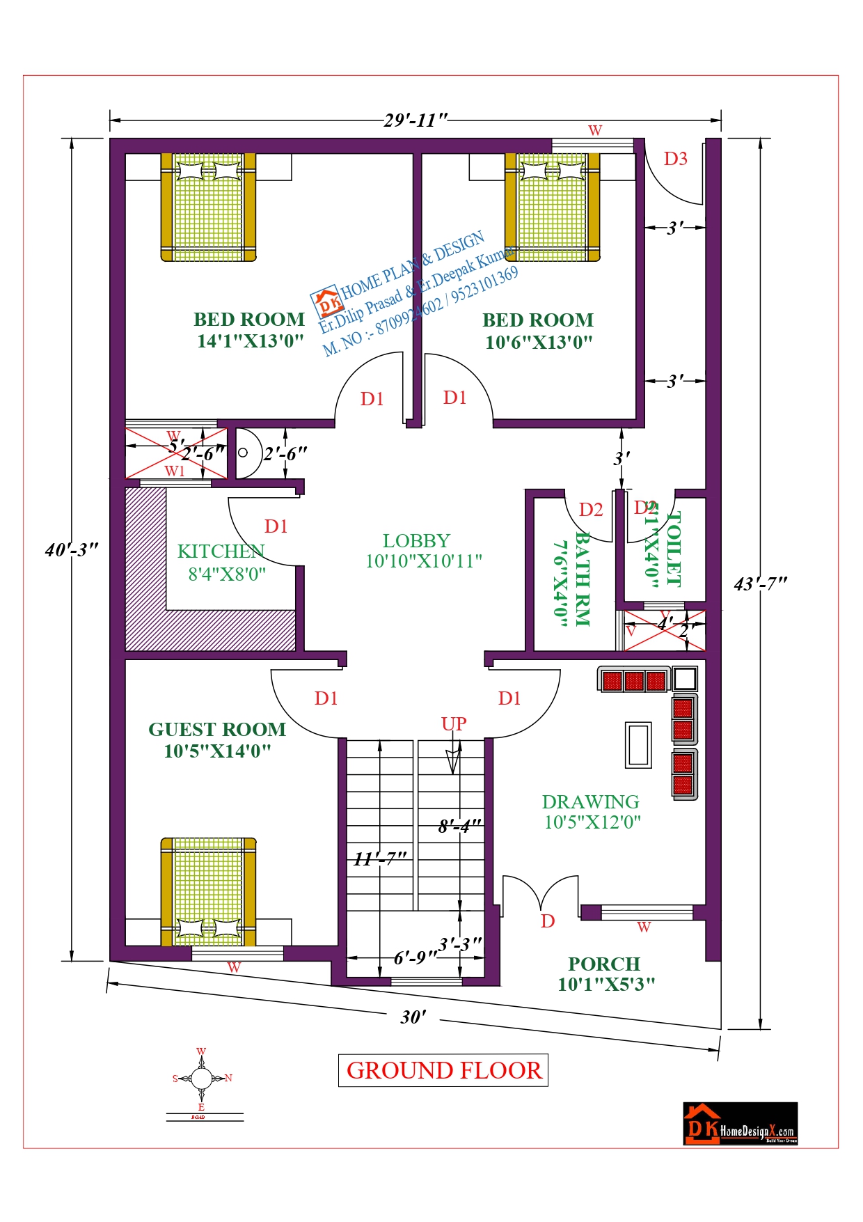 30X44 Affordable House Design - DK Home DesignX