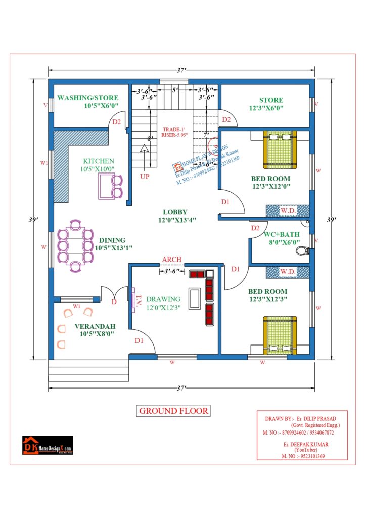 37X39 Affordable House Design - DK Home DesignX