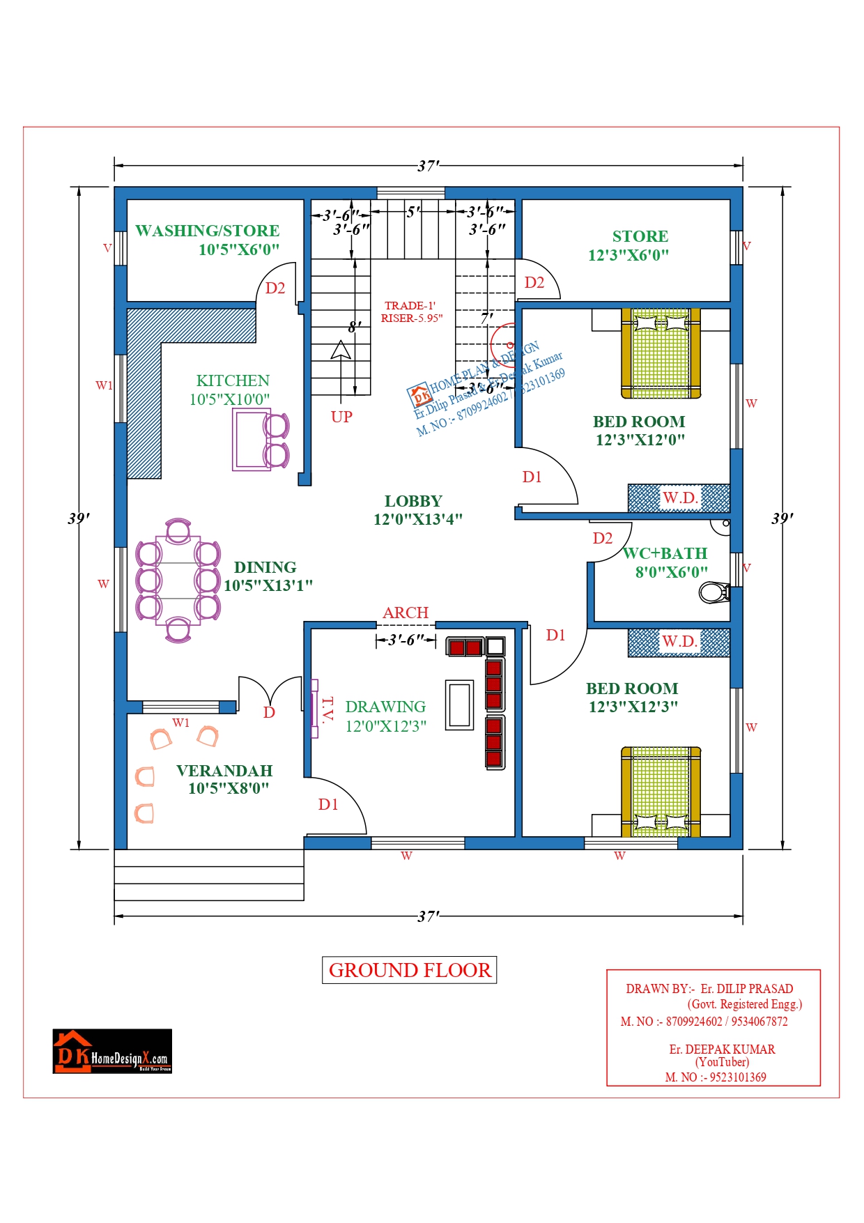 37X39 Affordable House Design - DK Home DesignX