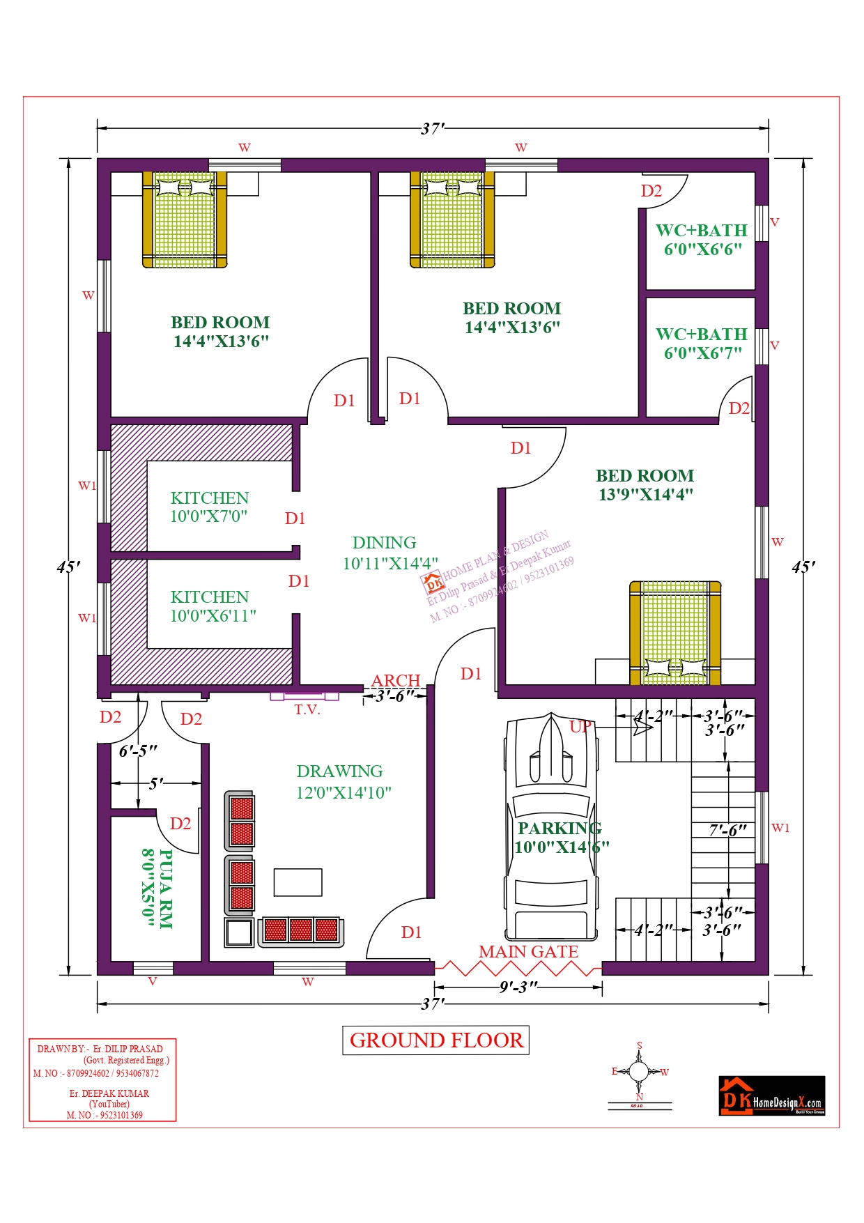 37X45 Affordable House Design - DK Home DesignX