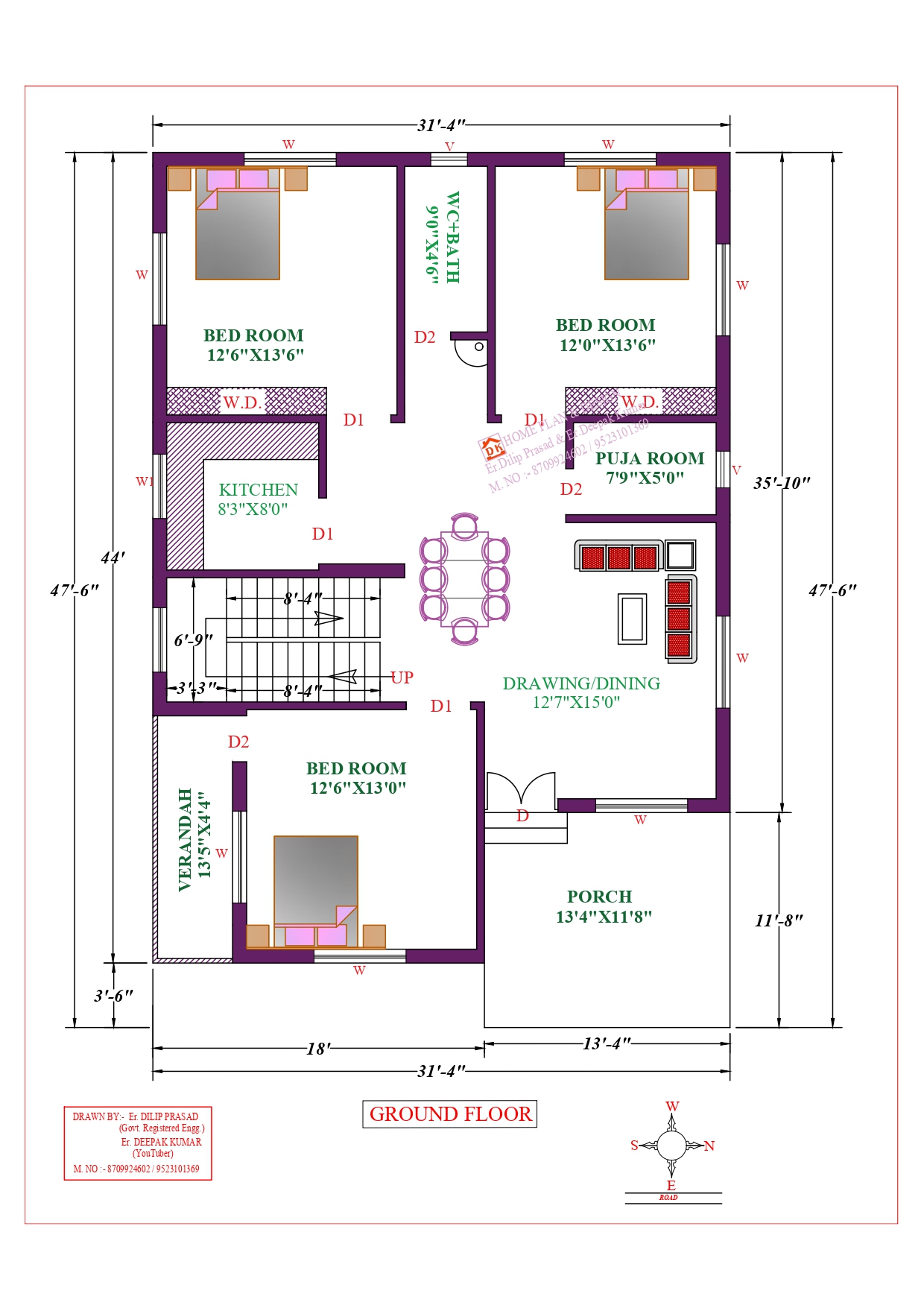 32X44 Affordable House Design - DK Home DesignX