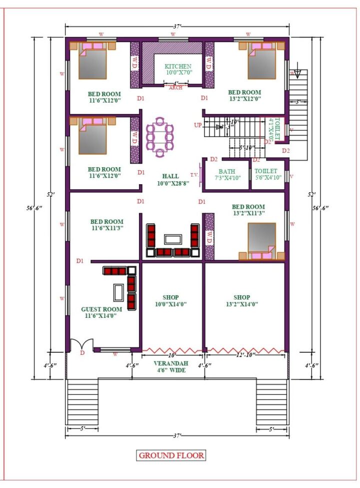 37x57 Affordable House Design - Dk Home Designx