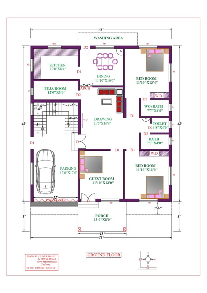 38X42 Affordable House Design - DK Home DesignX