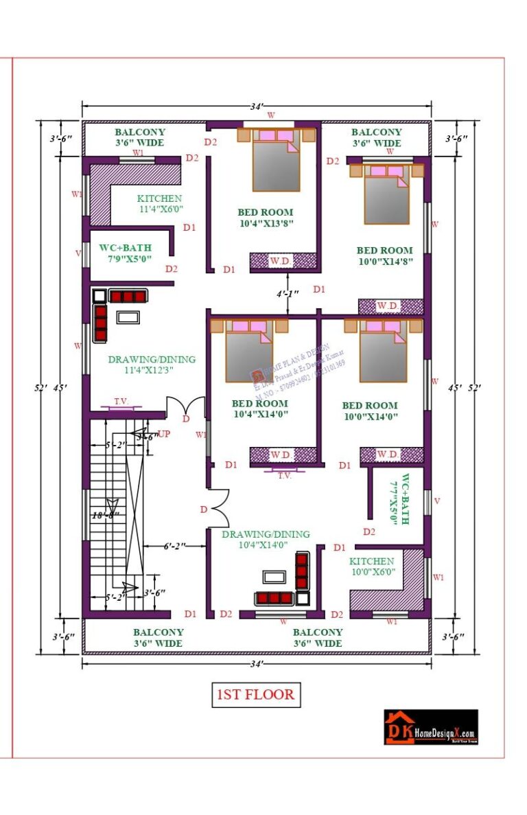 34X52 Affordable House Design - DK Home DesignX