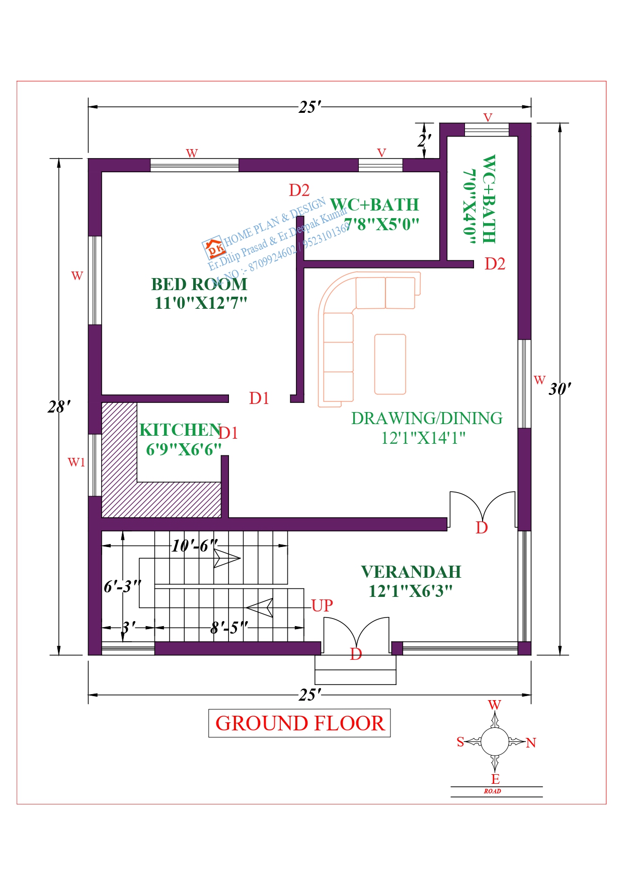 25X30 Affordable House Design - DK Home DesignX