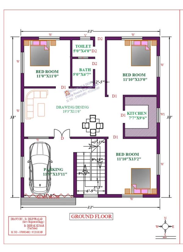 33X38 Affordable House Design - DK Home DesignX